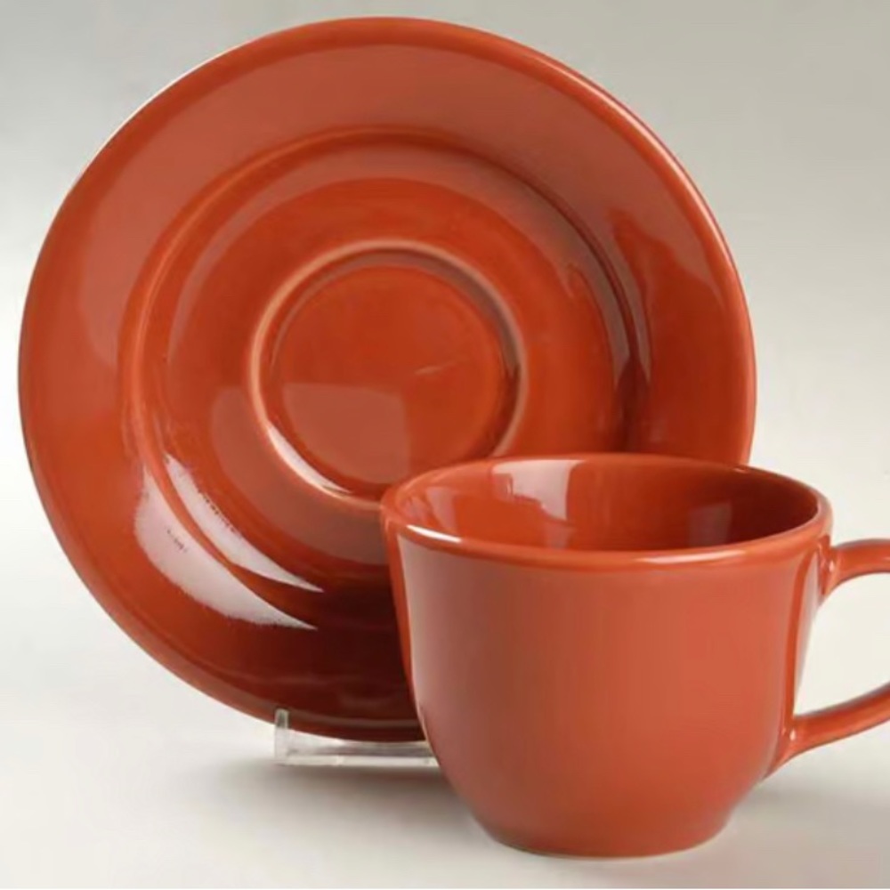 Willams-Sonoma Terracotta Color Belvedere Cups With Saucers.